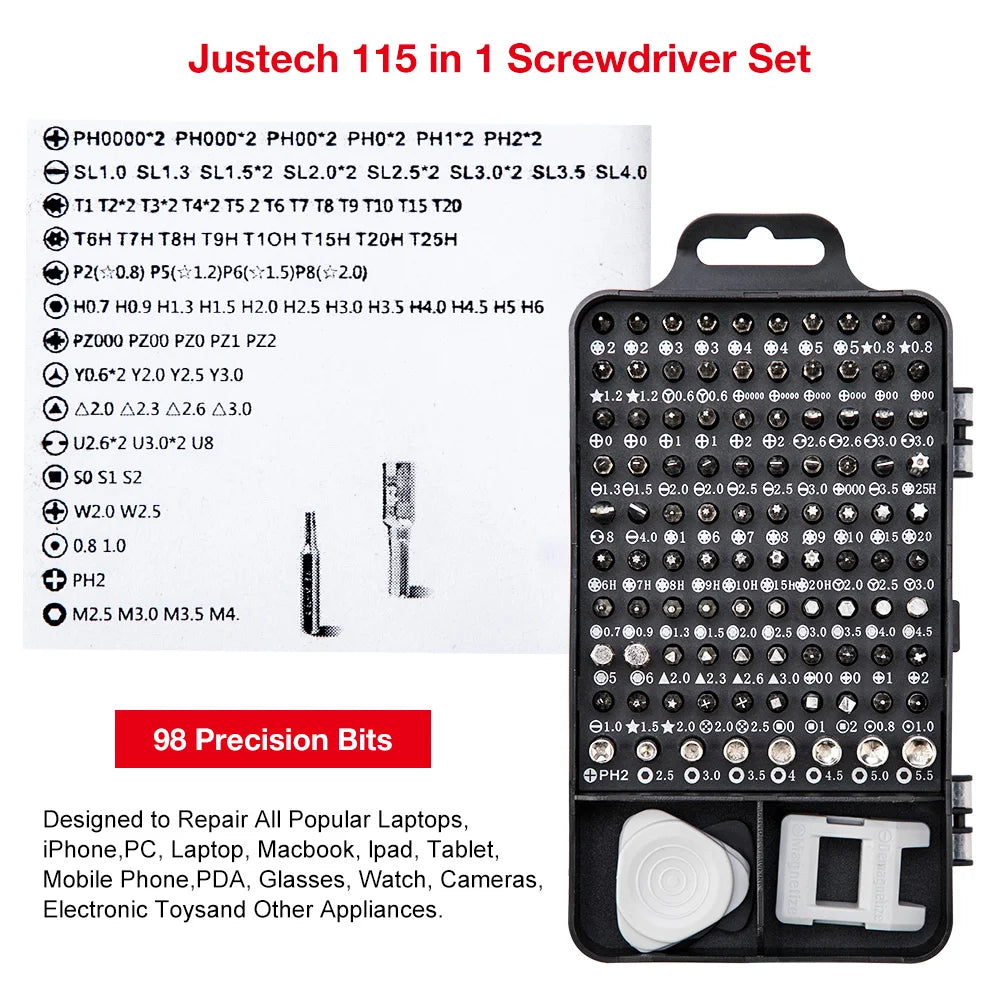 115-in-1 Precision Multi-Function Chrome Vanadium Steel Screwdriver Set Carbon Steel Hand Tools OEM