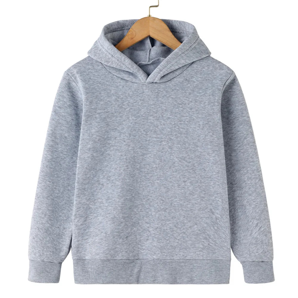Children's Hooded Sweatshirt, Warm and Thick, Solid Color, Black, Yellow, Blue, Pink, Purple, Red Casual and Stylish Sweatshirt.