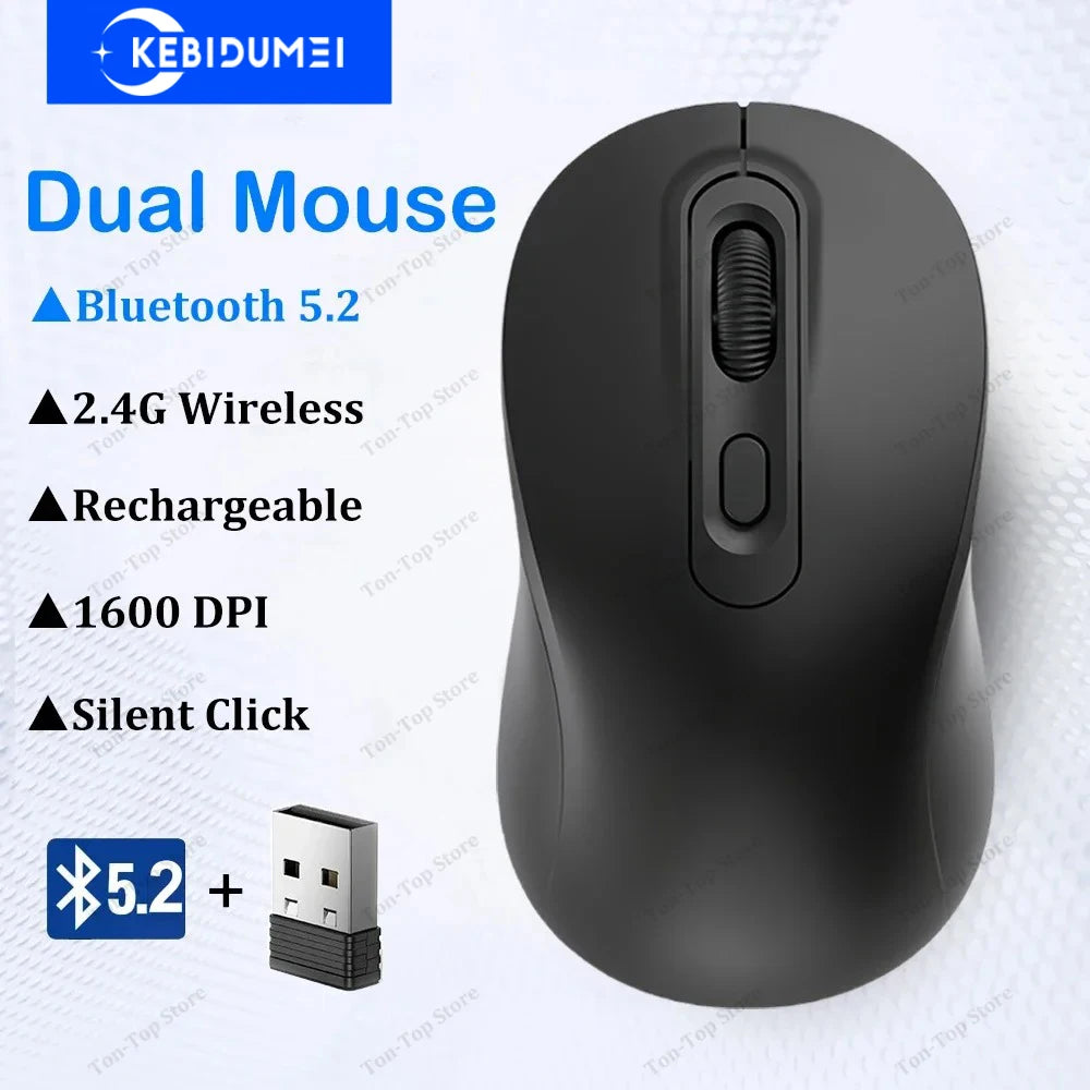 Bluetooth 5.2 Mouse 2.4G Wireless Mouse Rechargeable Dual Mode Gaming Mouse Silent Mouse 1600 DPI Mice For PC Laptop MacBook Pro