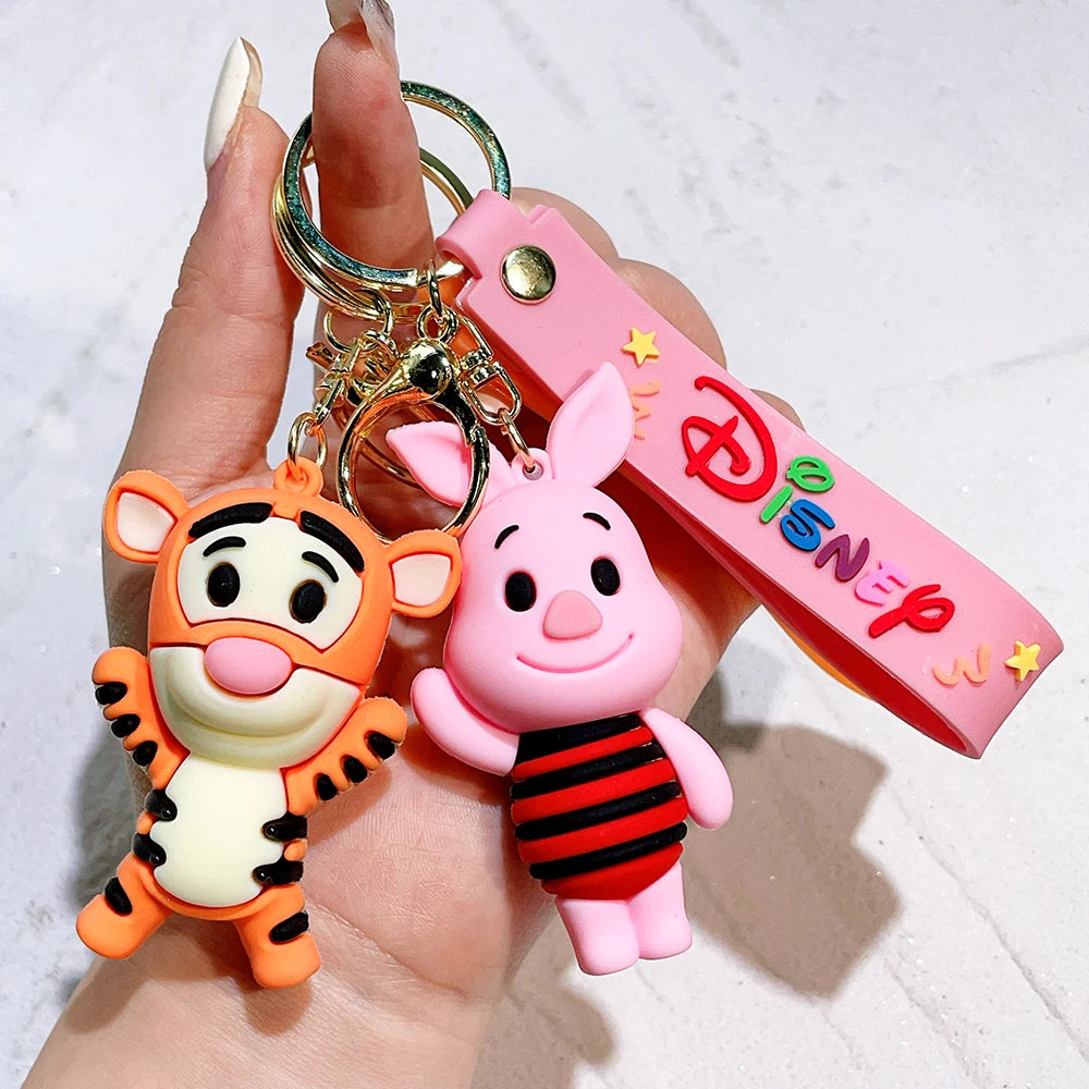 Cute Animal Winnie the Pooh Keychain-Eeyore, Tigger, Piglet PVC Keyring Toy for Car Bag Backpack, Claw Machine Prize, Gift Set
