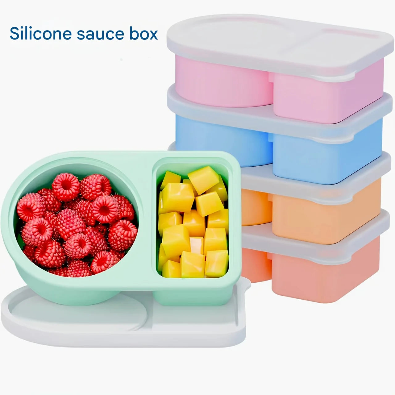 3 Pack Silicone Snack Containers 2 Compartments Reusable Snackle Box with Lids for Snack Salad Dressing & Meal Prep Food Storage