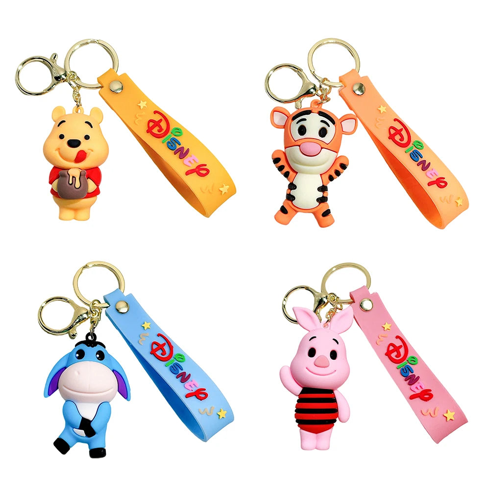 Cute Animal Winnie the Pooh Keychain-Eeyore, Tigger, Piglet PVC Keyring Toy for Car Bag Backpack, Claw Machine Prize, Gift Set