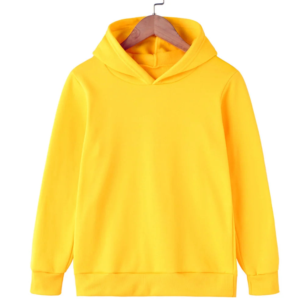 Children's Hooded Sweatshirt, Warm and Thick, Solid Color, Black, Yellow, Blue, Pink, Purple, Red Casual and Stylish Sweatshirt.