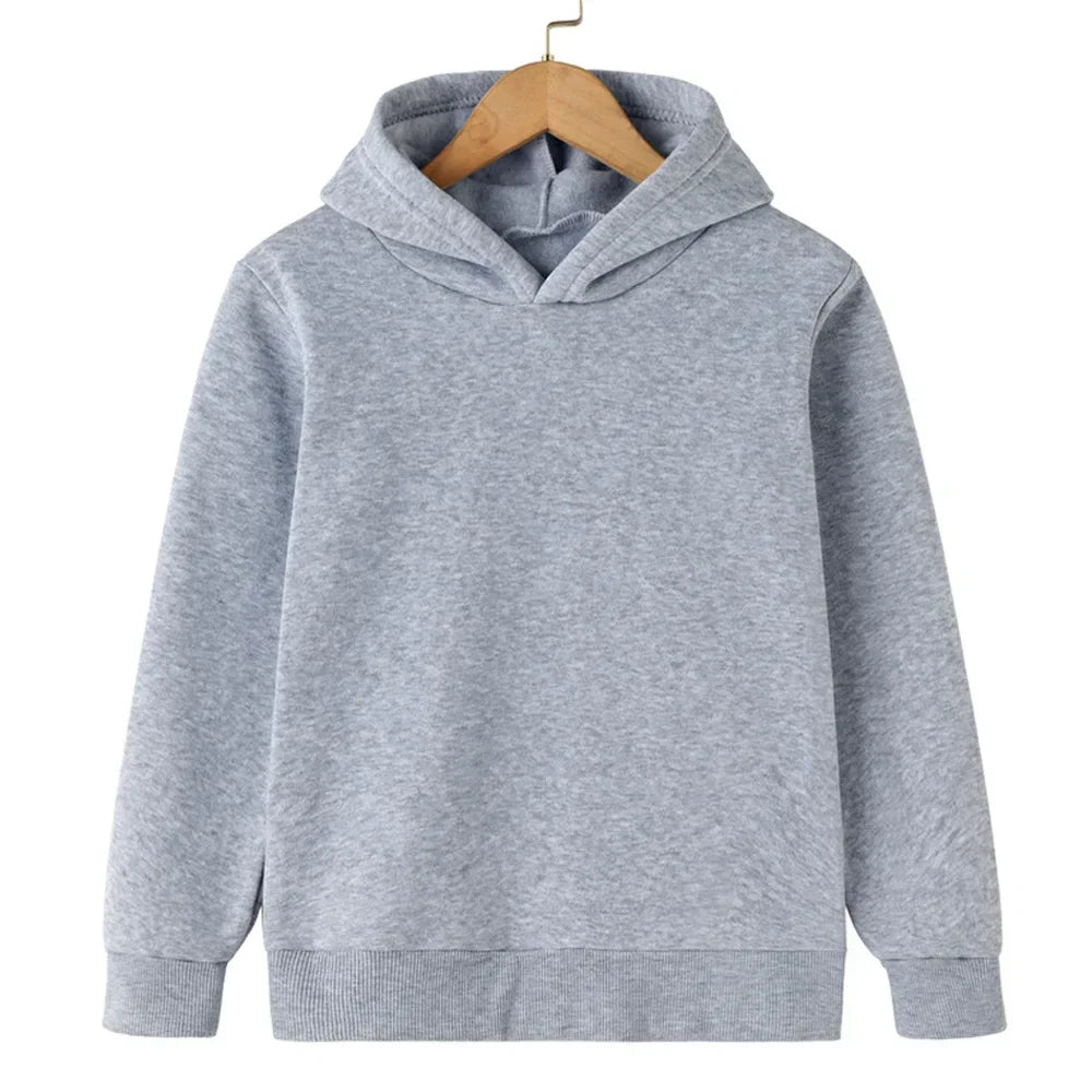 Children's Hooded Sweatshirt, Warm and Thick, Solid Color, Black, Yellow, Blue, Pink, Purple, Red Casual and Stylish Sweatshirt.