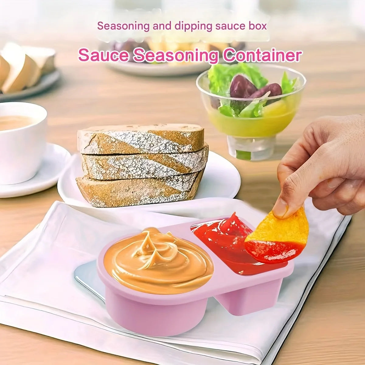 3 Pack Silicone Snack Containers 2 Compartments Reusable Snackle Box with Lids for Snack Salad Dressing & Meal Prep Food Storage