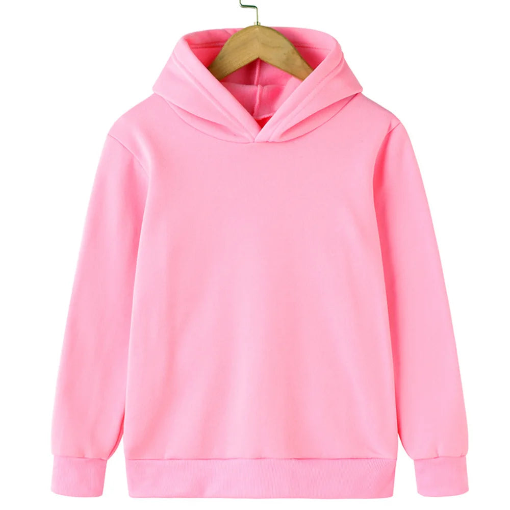 Children's Hooded Sweatshirt, Warm and Thick, Solid Color, Black, Yellow, Blue, Pink, Purple, Red Casual and Stylish Sweatshirt.
