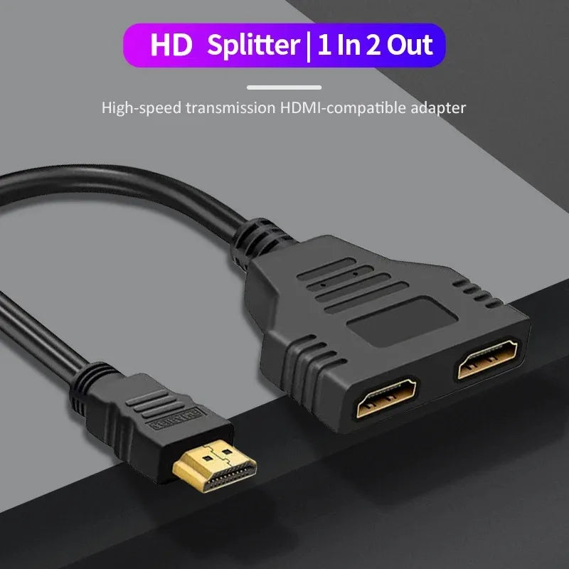 HDMI Splitter Adapter Cable 1 Male To Dual HDMI-compatible 2 Way Female Y Splitter Cable 1 in 2 Out for Laptop TV Monitor