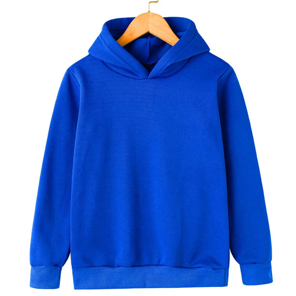 Children's Hooded Sweatshirt, Warm and Thick, Solid Color, Black, Yellow, Blue, Pink, Purple, Red Casual and Stylish Sweatshirt.
