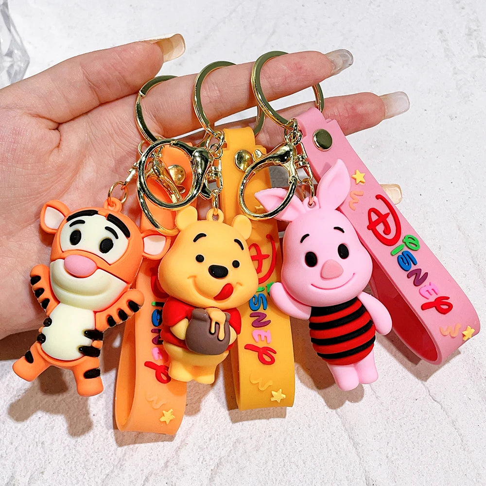 Cute Animal Winnie the Pooh Keychain-Eeyore, Tigger, Piglet PVC Keyring Toy for Car Bag Backpack, Claw Machine Prize, Gift Set