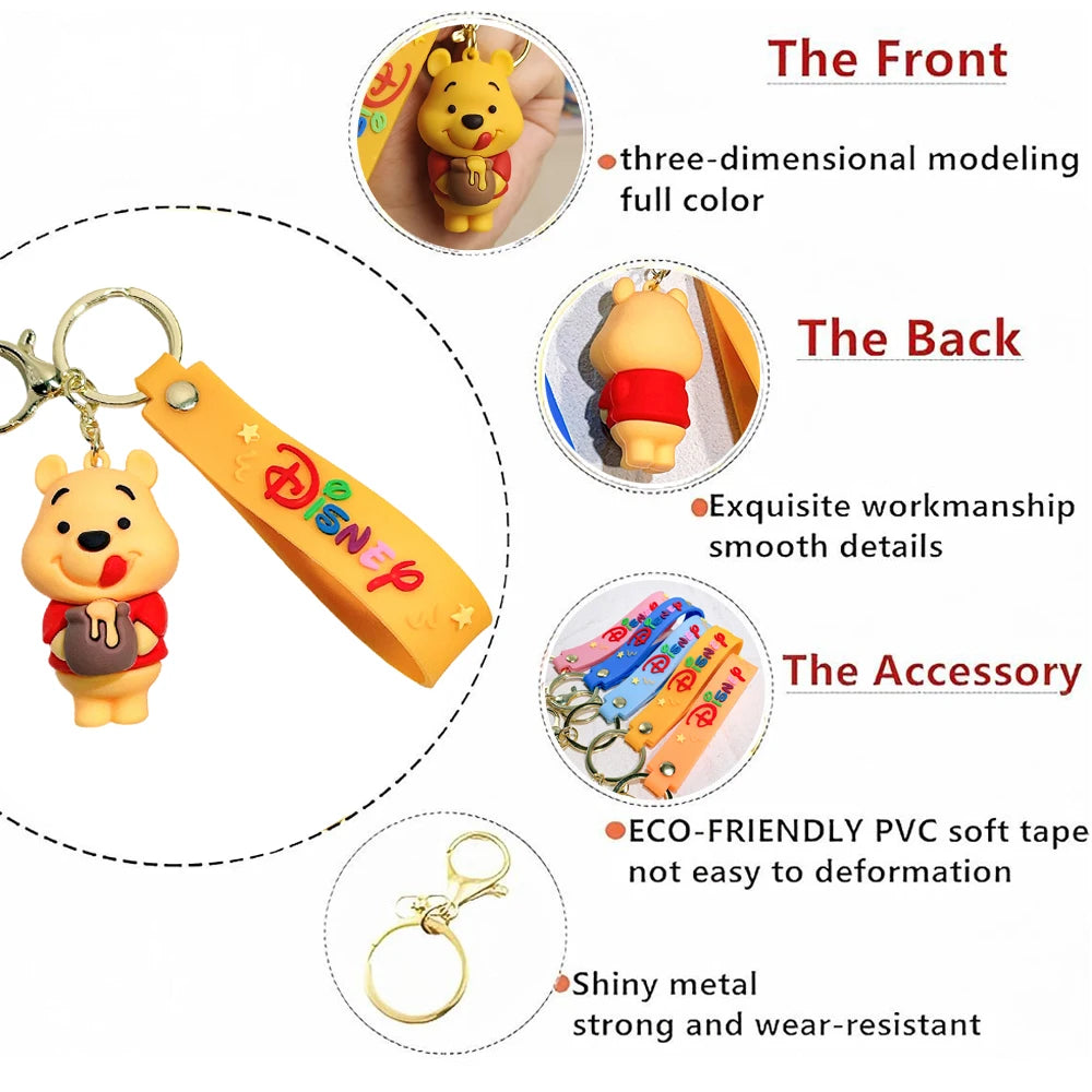 Cute Animal Winnie the Pooh Keychain-Eeyore, Tigger, Piglet PVC Keyring Toy for Car Bag Backpack, Claw Machine Prize, Gift Set